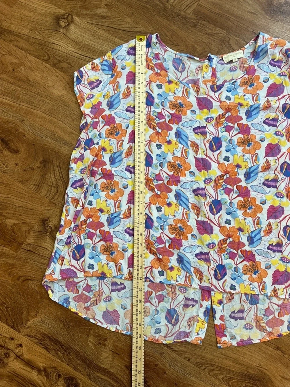Cynthia Rowley Woman 3X Floral Hi Low Blouse Colorful Rayon Short Sleeve Top